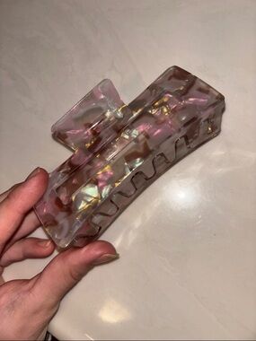 Pink Iridescent Acrylic Hair Claw Clip - Women Accessories